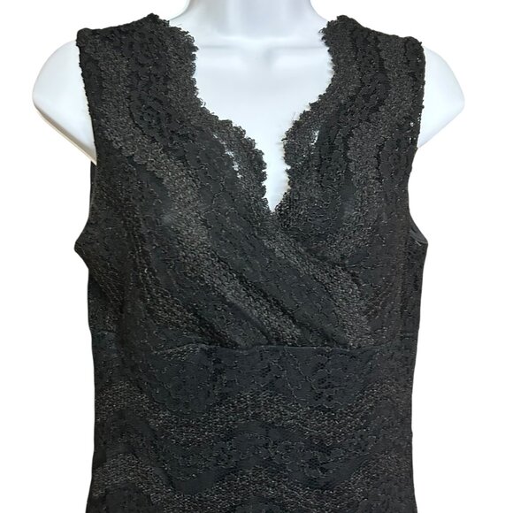 Accomplice Black Lace Surplice Top Sheath Dress Size M Elegant LBJ Event - Picture 2 of 9